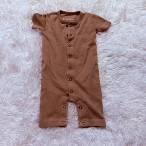 Lovedbaby Organic Cotton Baby Romper 9-12M Brown Snap One Piece Minimalist